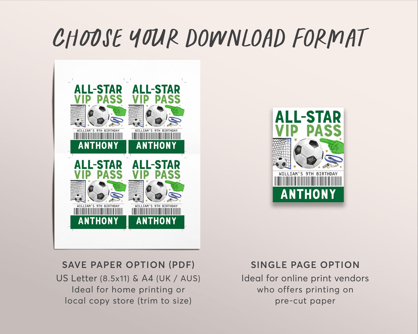 Soccer Birthday All Star VIP Pass Editable Template, Football Sports Party All Access Pass, Guests Name Tag Insert ID Badge Team Lanyard