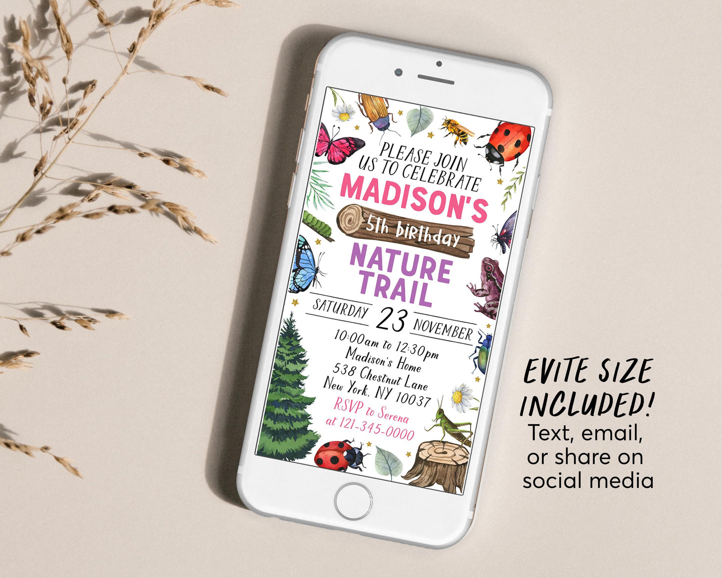 Nature Trail Birthday Invitation Editable Template, Girl Outdoor Exploration Invite, Adventure Scavenger Hunt Woodland Forest Picnic Evite