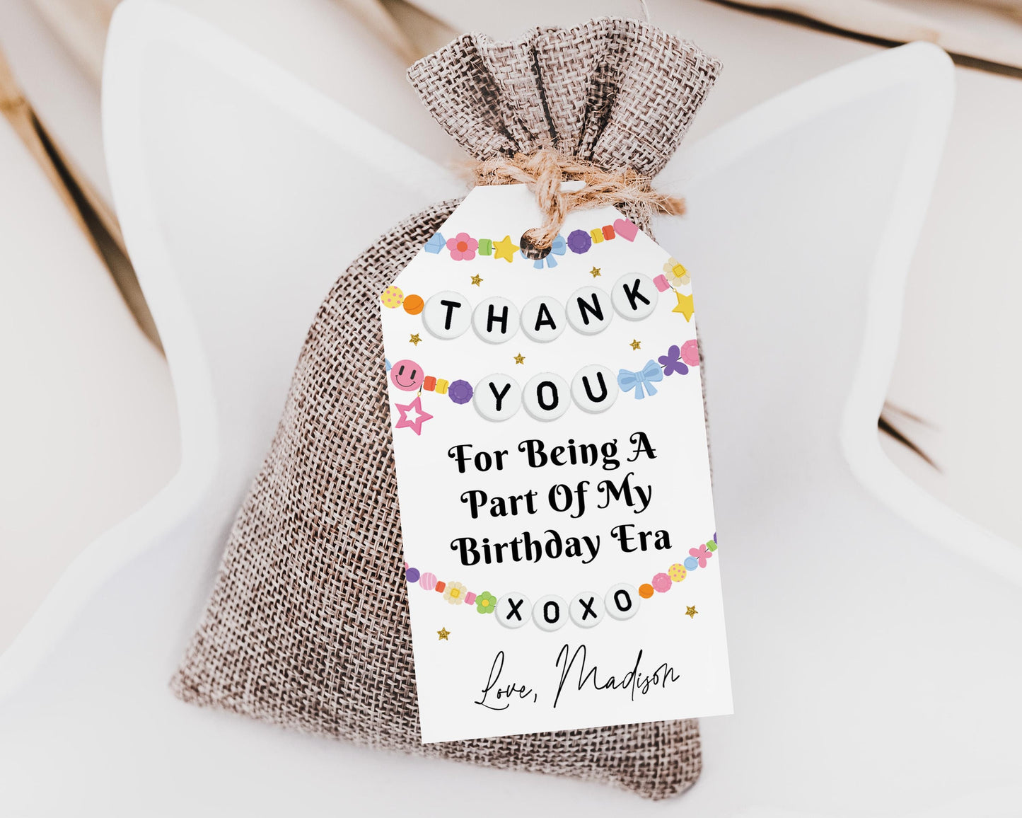 Birthday Era Friendship Bracelet Favor Tags Editable Template