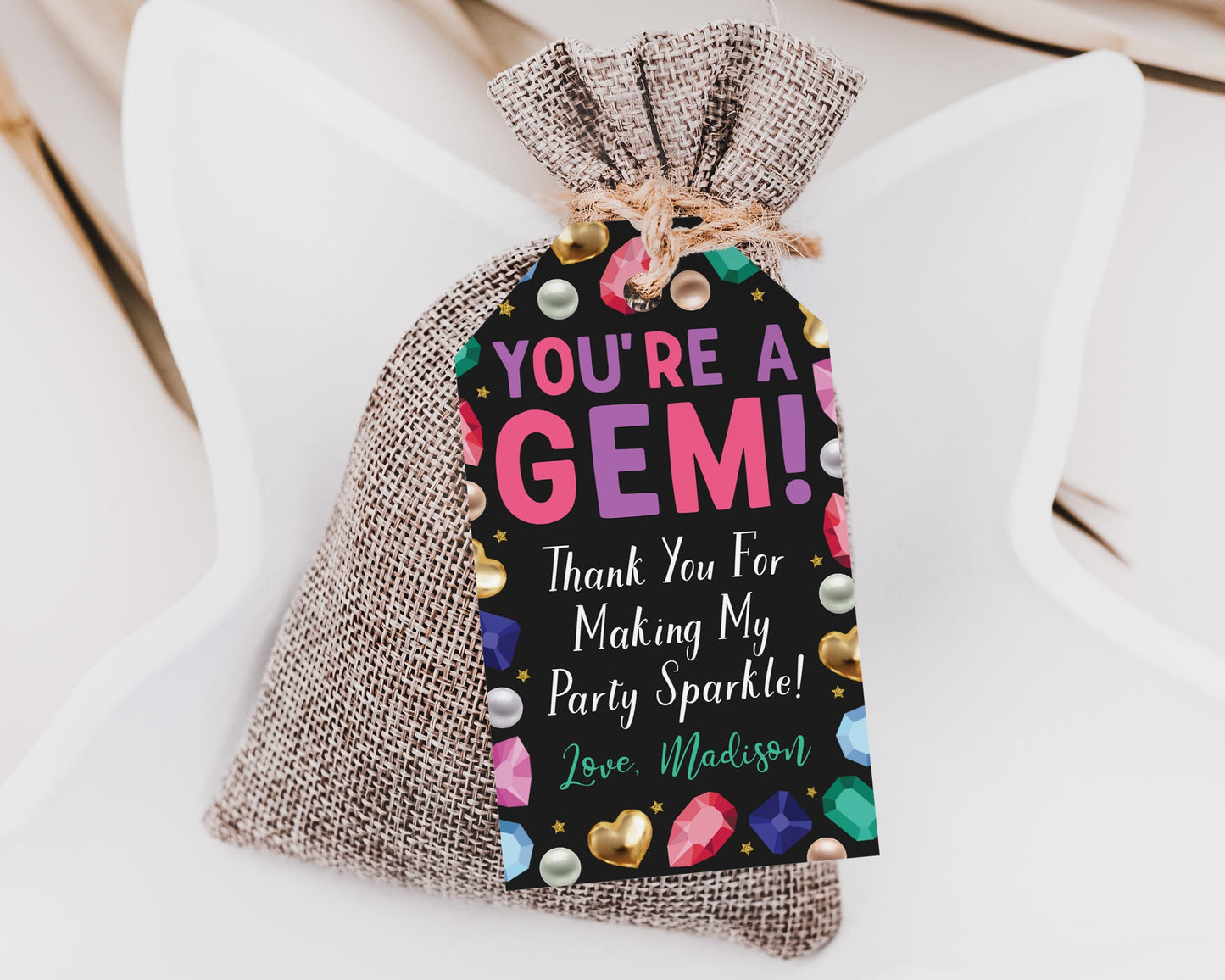 Gemstone Birthday Favor Tags Editable Template