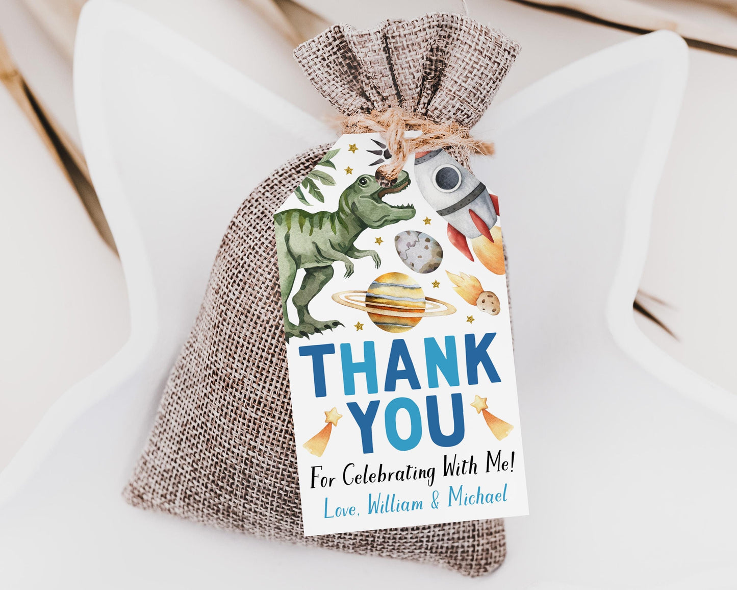 Space And Dinosaurs Birthday Favor Tags Editable Template