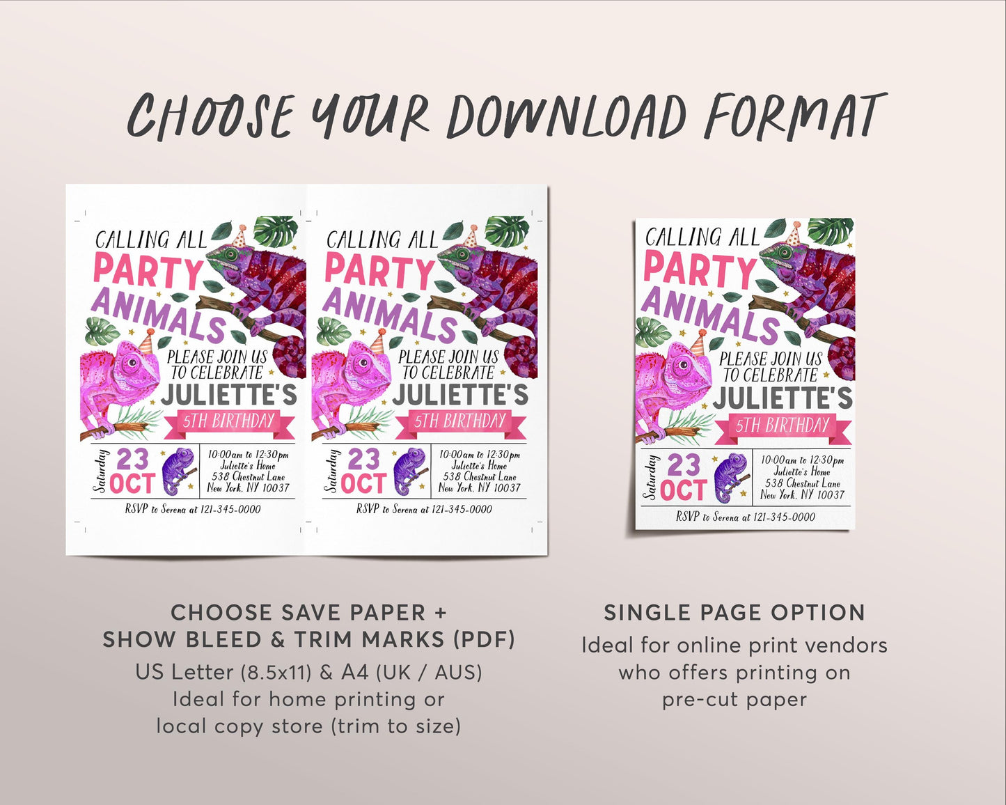 Chameleon Birthday Invitation Editable Template, Girl Reptile Lizard Party Animal Invite, Chameleons Theme Nature Jungle Rainforest Evite