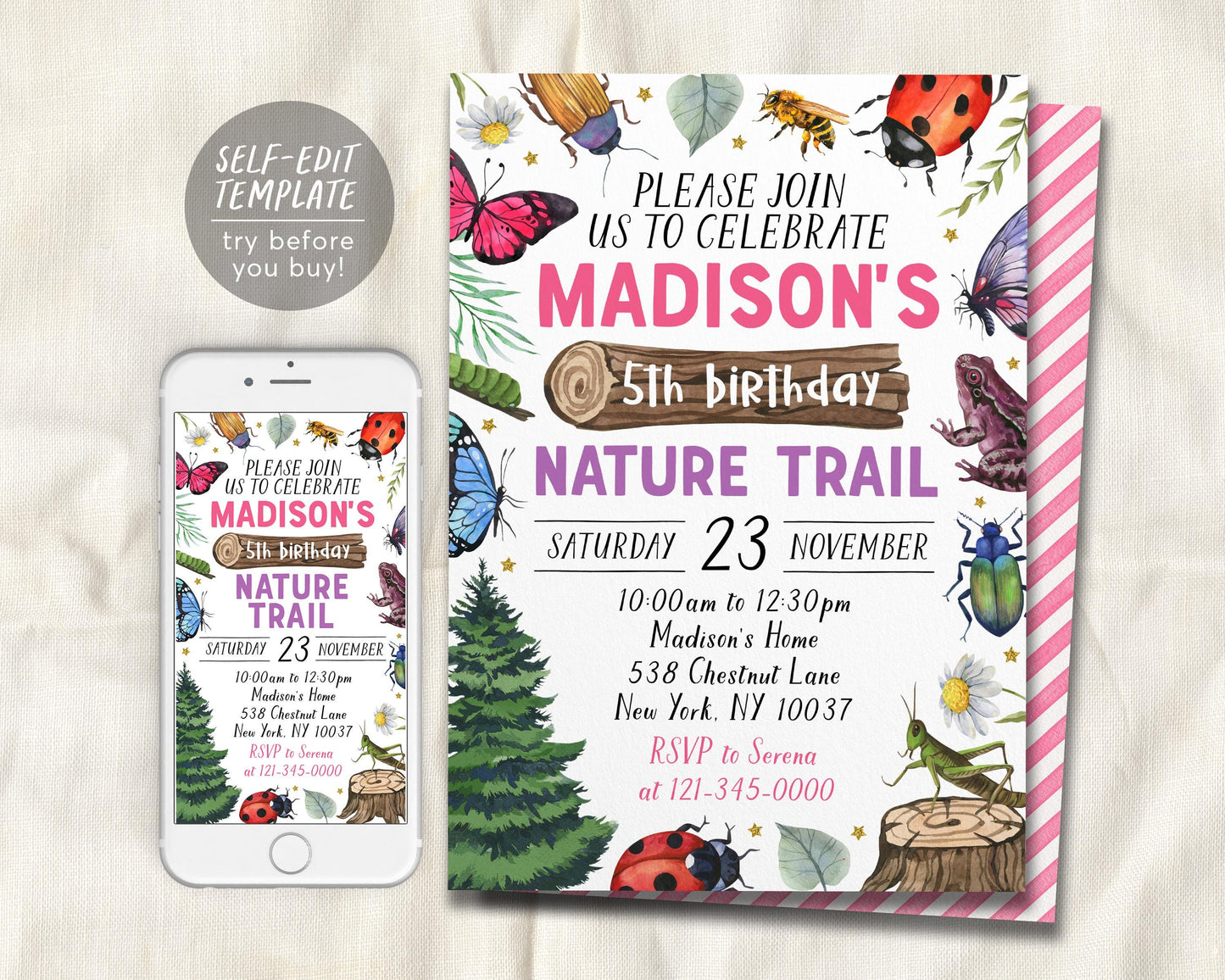 Nature Trail Birthday Invitation Editable Template
