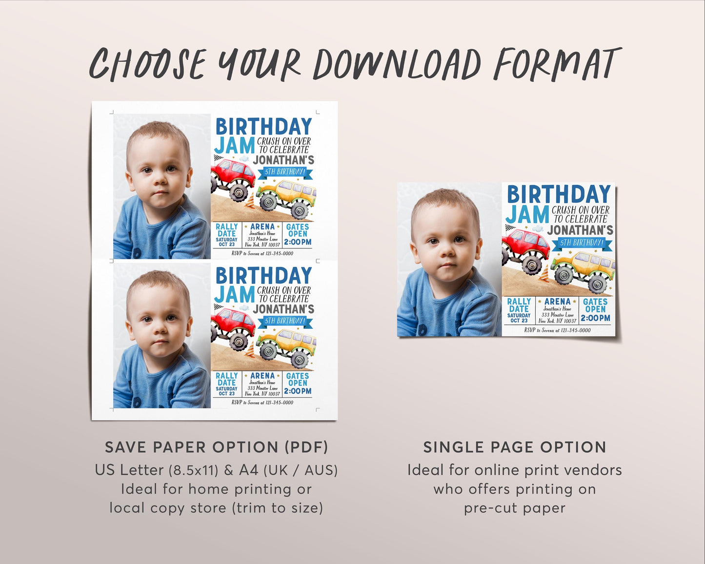 Birthday Monster Jam Birthday Invitation With Photo Editable Template, Monster Truck Party Invite, Boy Monster Truck Crush On Over Evite