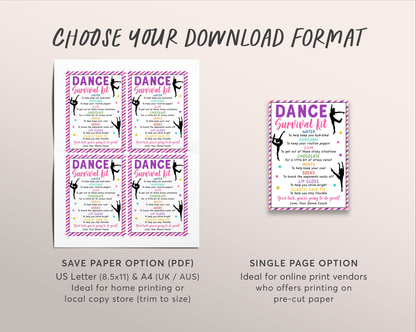 Dancer Survival Kit Gift Tags Editable Template, Dance Team Gift Idea, Dance Competition, Cheerleading Tryouts, Team Appreciation Good Luck