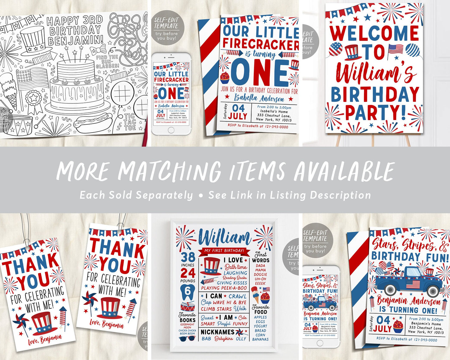 4th of July Birthday Invitation Editable Template, Patriotic 30th Birthday Invite Evite Any Age, Independence Day Red White Blue Stars