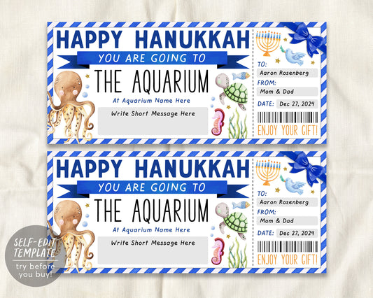 Hanukkah Aquarium Trip Ticket Editable Template