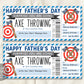 Fathers Day Axe Throwing Gift Certificate Ticket Editable Template