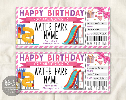 Birthday Water Park Ticket Editable Template