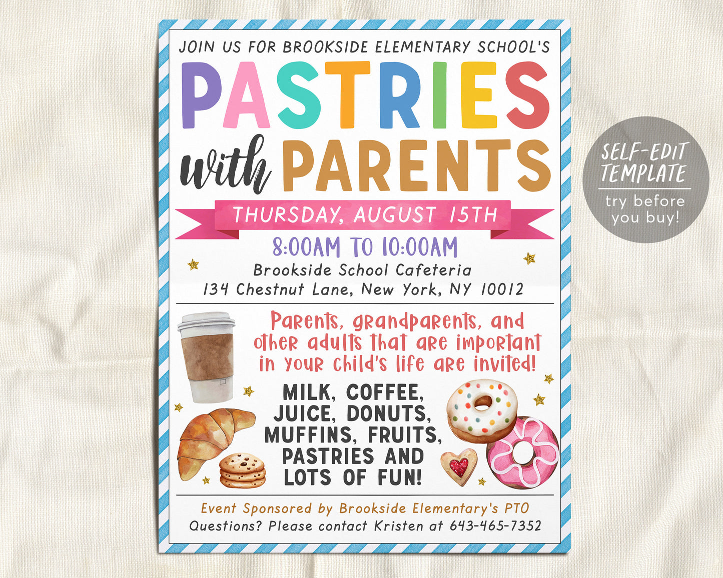 Pastries With Parents Flyer Editable Template