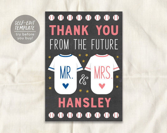 Baseball Couples Shower Thank You Card Editable Template