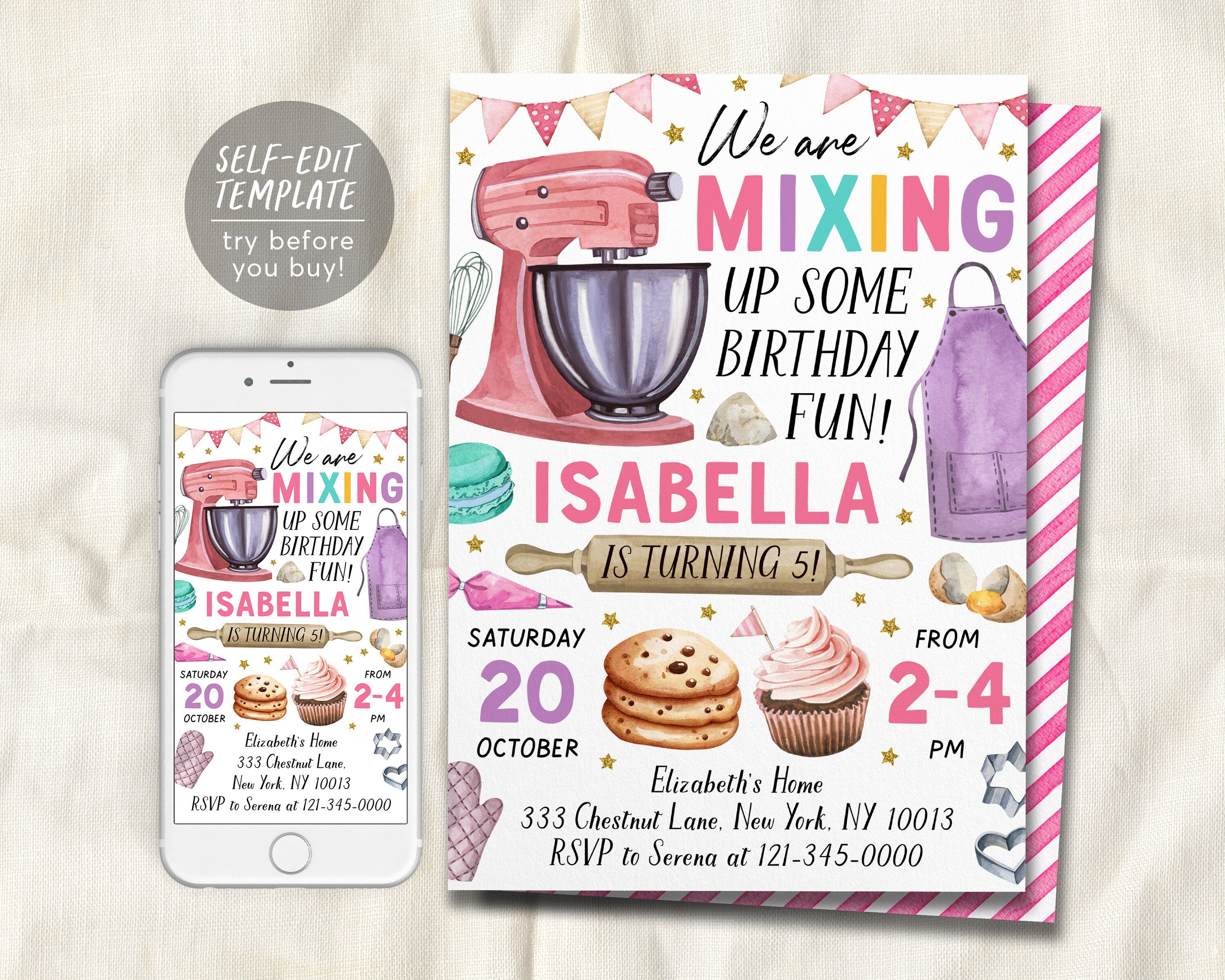 Baking Birthday Party Invitation Editable Template, Girl Chef Baking P ...