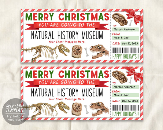 Natural History Museum Ticket Christmas Editable Template