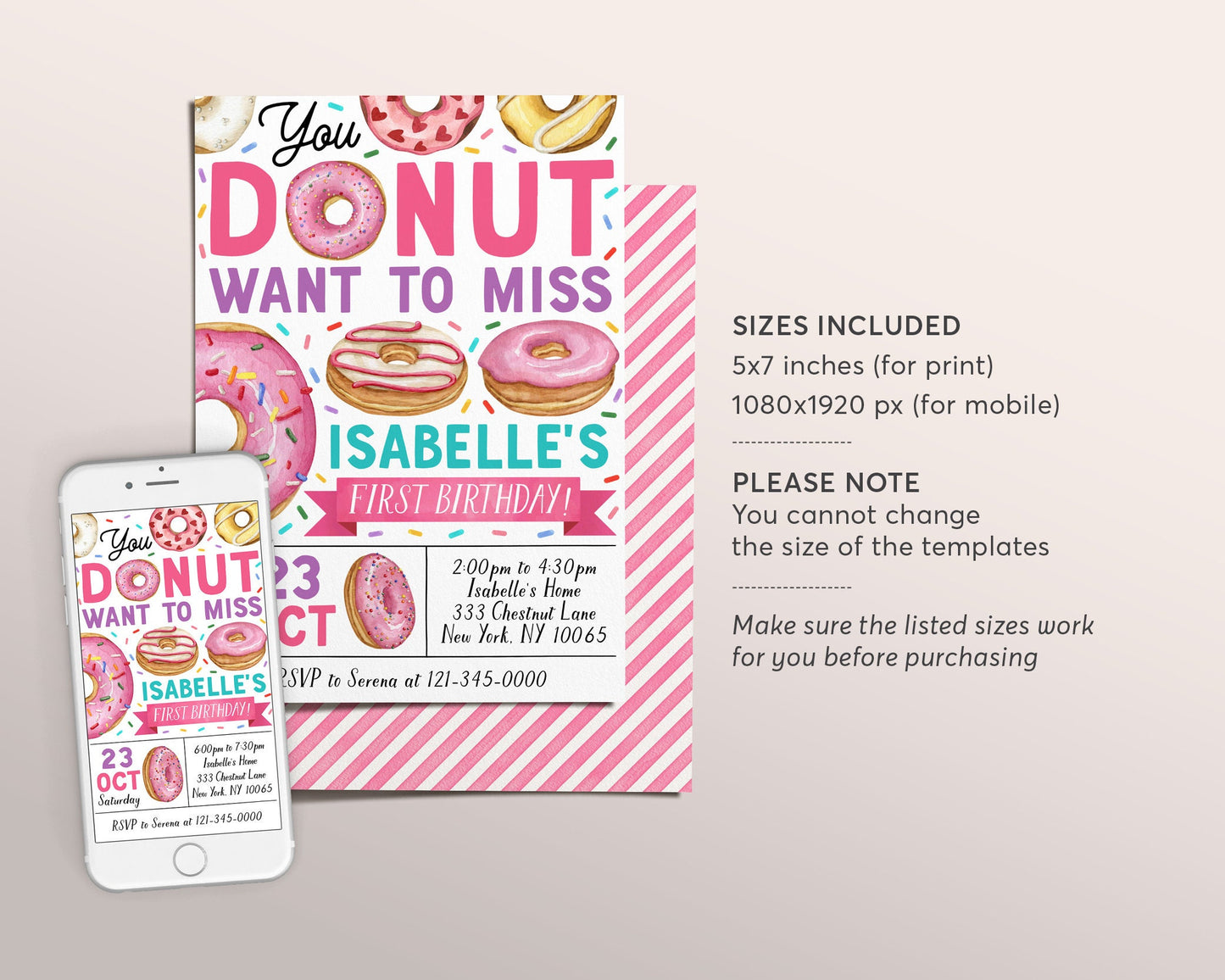 Donut Birthday Invitation Editable Template, Girl You Donut Want To Miss Donuts Party Invite, Kids Sprinkles Sweet Doughnut Evite Printable