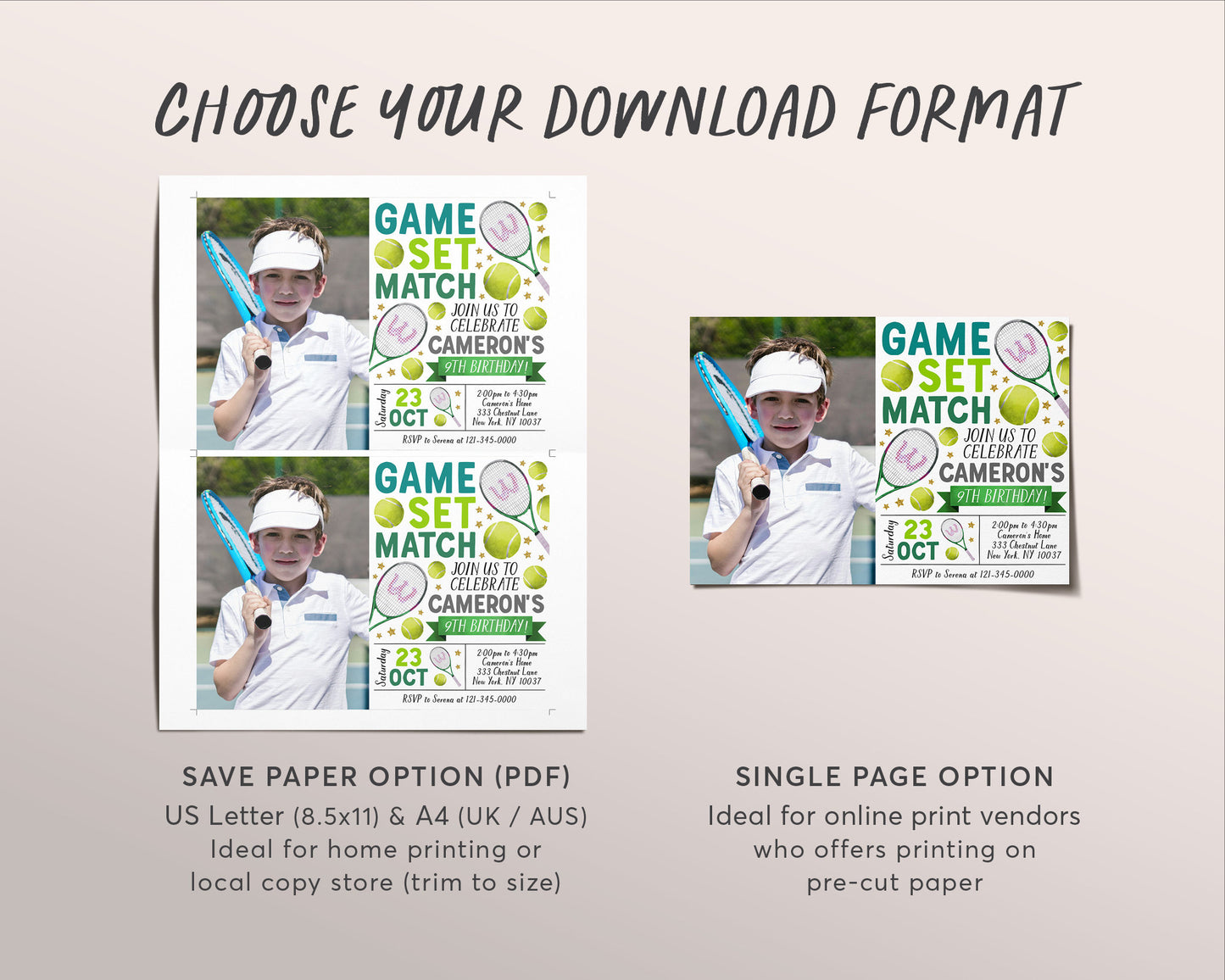 Tennis Birthday Invitation With Photo Editable Template, Boy Tennis Ball Party Invite, Kids Sports Theme Evite, Tennis Game Match Printable