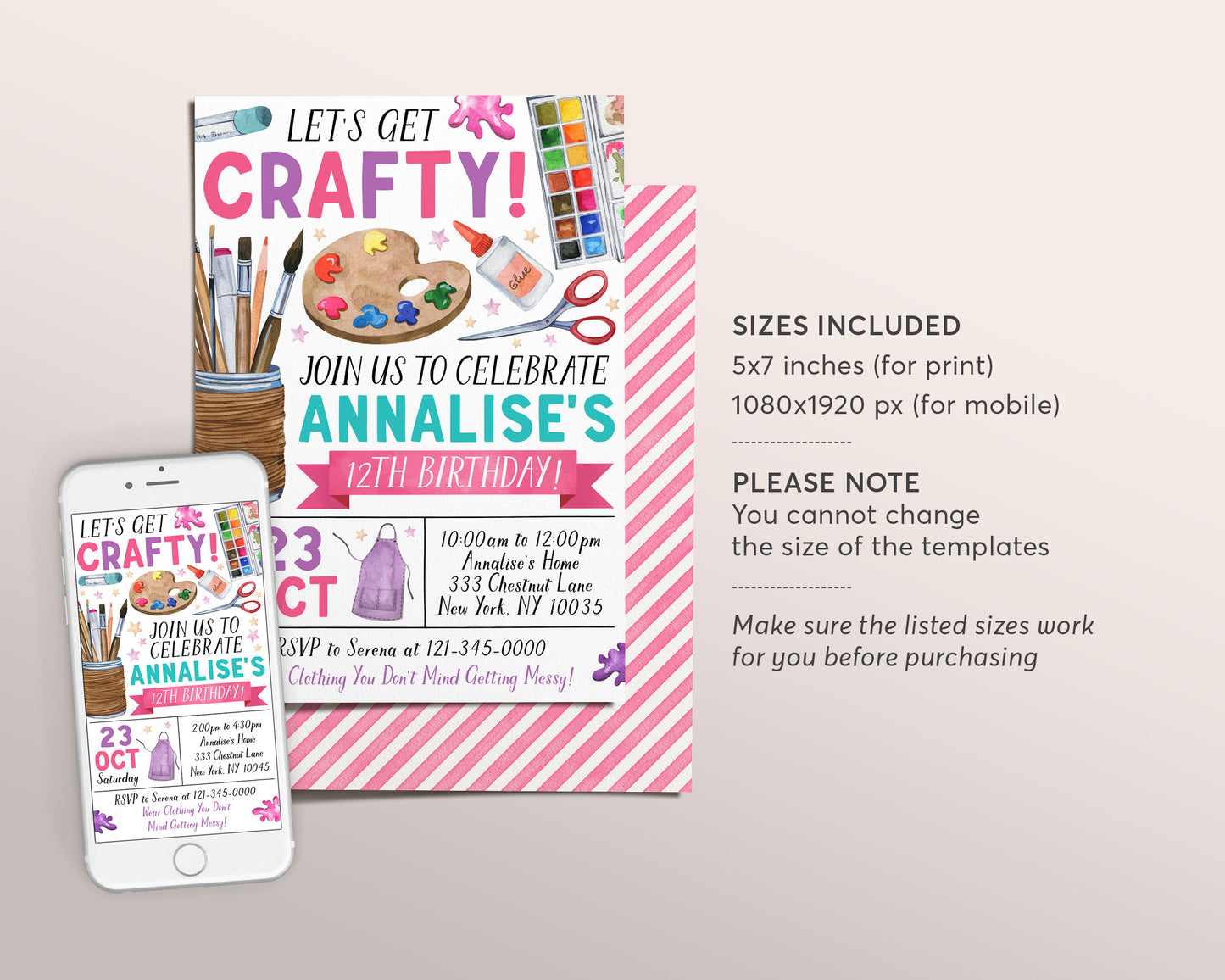 Craft Birthday Party Invitation Editable Template, Art and Crafts Lets Create Invite, Crafting Theme Evite, Painting Lets Get Crafty