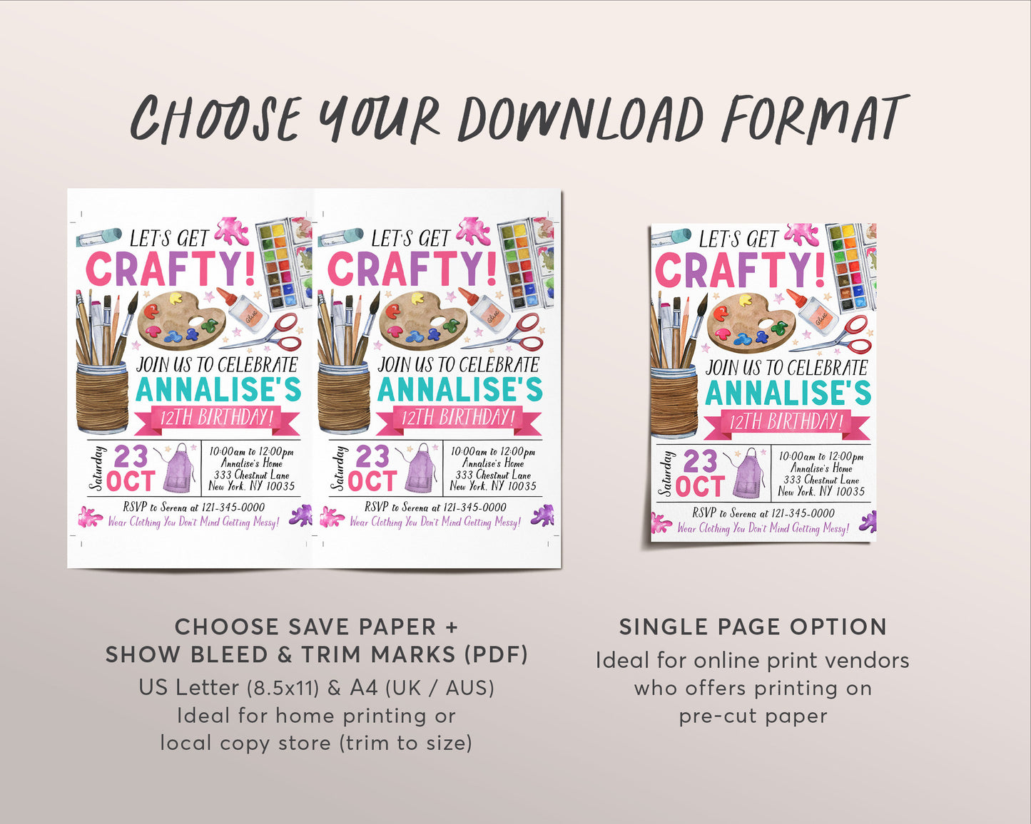 Craft Birthday Party Invitation Editable Template, Art and Crafts Lets Create Invite, Crafting Theme Evite, Painting Lets Get Crafty