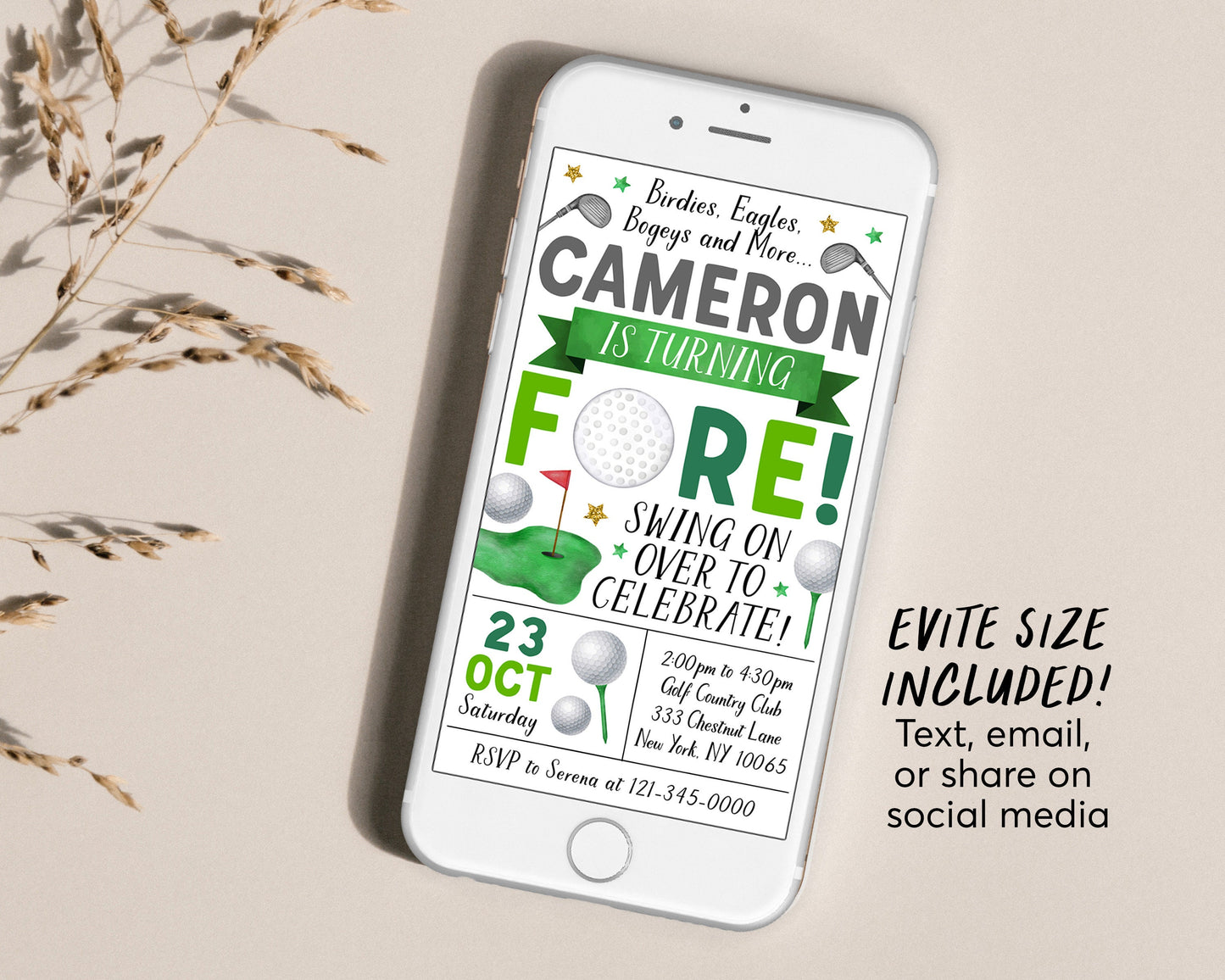 Golf Fourth Birthday Invitation With Photo Editable Template, Boy Golf Course Fore 4th Birthday Party Invite, Sports Theme Evite Mini Golf