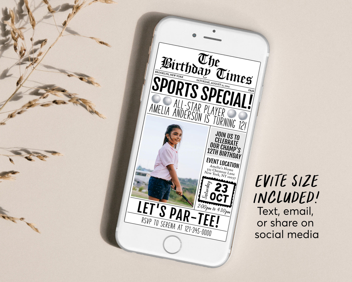 Golf Birthday Invitation With Photo Editable Template, Newspaper Golf Theme Party Invite, Sports Theme Evite Mini Golf Tournament Par-Tee