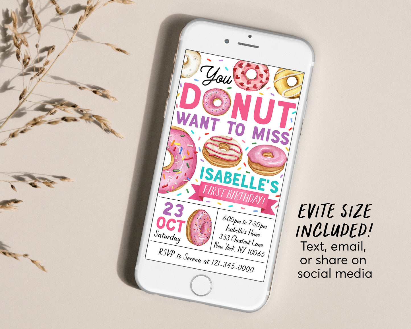 Donut Birthday Invitation Editable Template, Girl You Donut Want To Miss Donuts Party Invite, Kids Sprinkles Sweet Doughnut Evite Printable