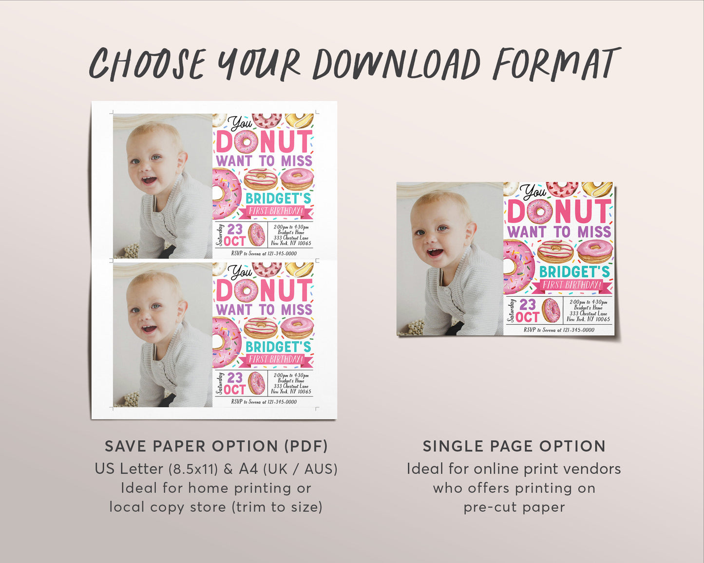 Donut Birthday Invitation With Photo Editable Template, Girl You Donut Want To Miss Donuts Party Invite, Kids Sprinkles Sweet Doughnut Evite