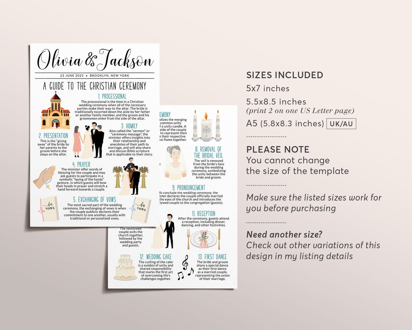 Christian Wedding Program Editable Template, Christian Ceremony Guide, Wedding Traditions Infographic, Church Wedding Order of Service