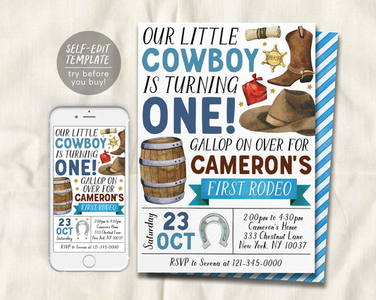 First Rodeo Birthday Invitation Editable Template