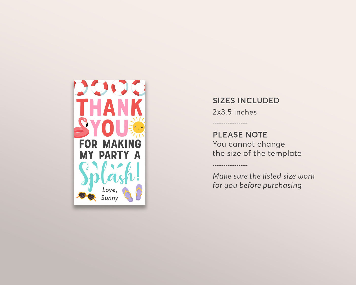 Pool Party Thank You Tags Editable Template, Swimming Summer Themed Birthday Party Favor Tag, Splish Splash Decoration Decor Favour