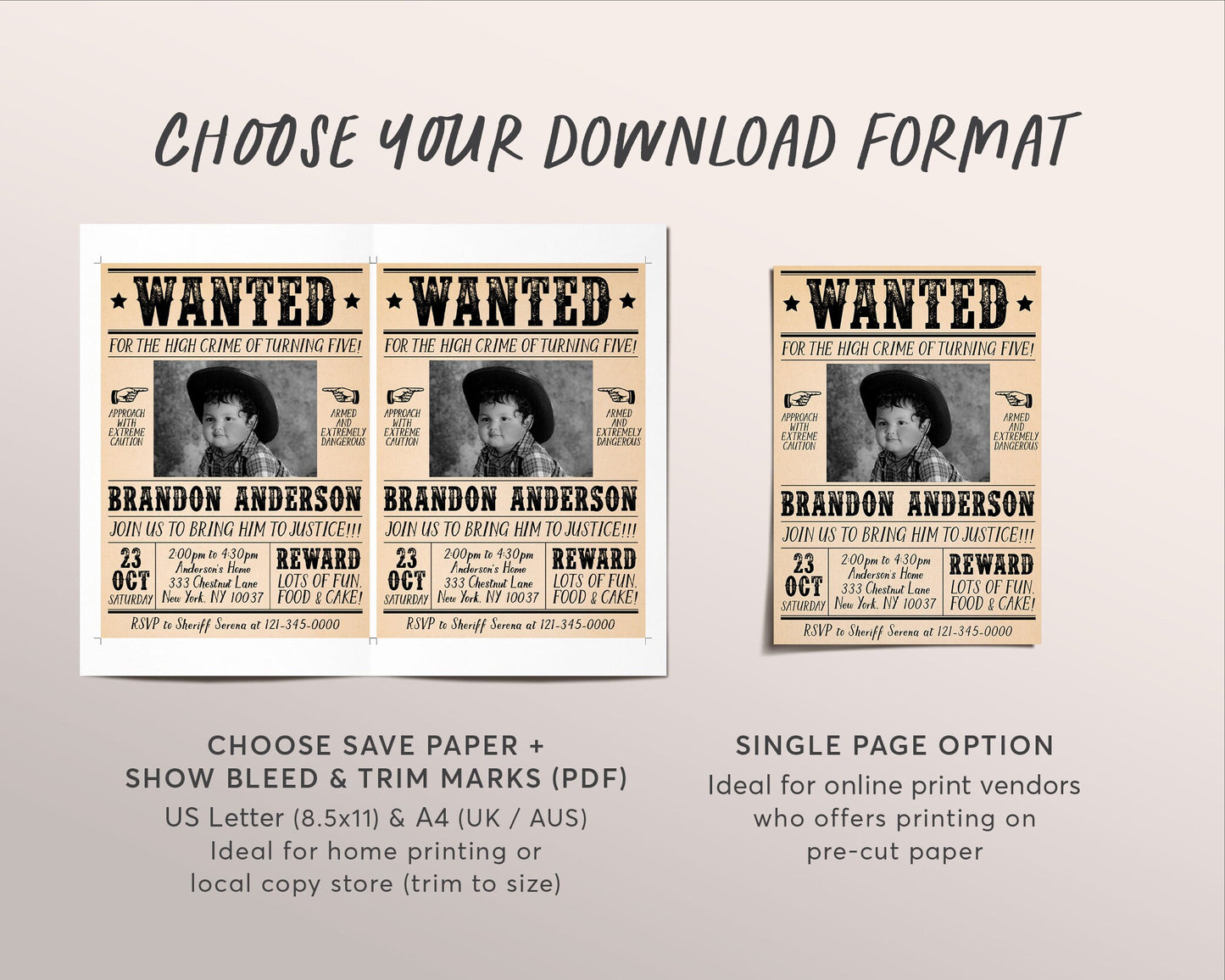 Wanted Poster Invitation With Photo Editable Template, Cowboy Cowgirl Western Outlaw Birthday Party Invite, Wild West Southwestern Evite