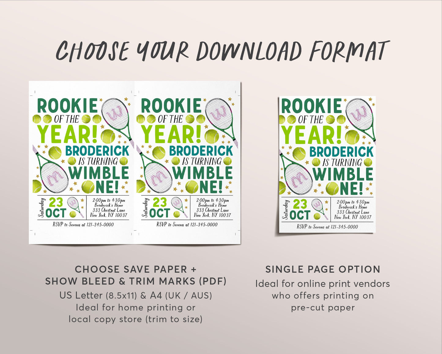 Tennis First Birthday Invitation Editable Template, Boy Wimble-One Tennis Ball Party Invite, Kids Sports Theme Evite, Game Match Tournament