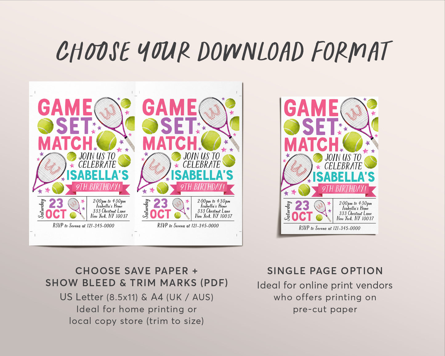 Tennis Birthday Invitation Editable Template, Girl Tennis Ball Party Invite, Kids Sports Theme Evite, Tennis Game Match Tournament Printable