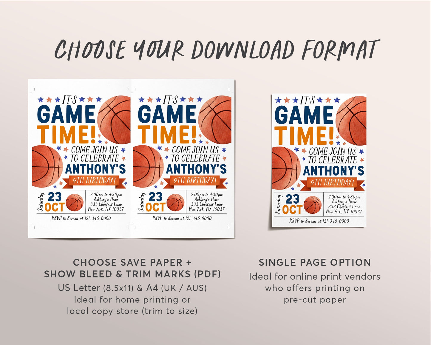 Basketball Birthday Invitation Editable Template, Basketball Party Invite, Kids Sports Theme Evite, It's Game Time Slam Dunk Printable