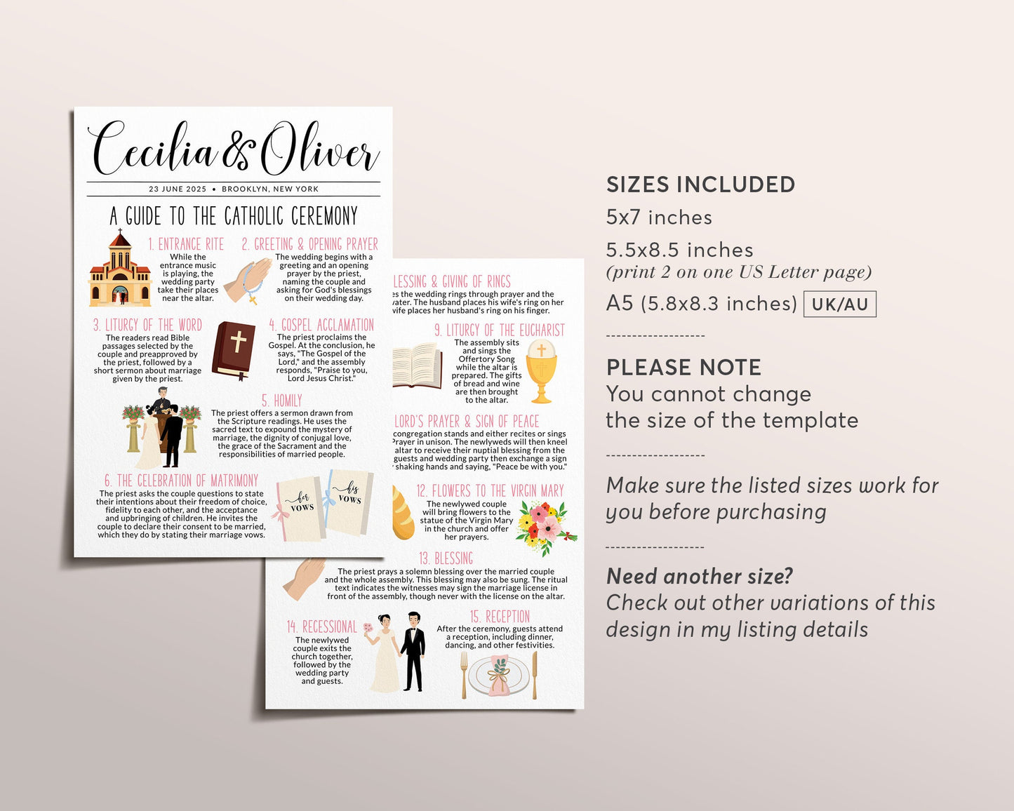 Catholic Wedding Program Editable Template, Catholic Ceremony Guide, Wedding Traditions Infographic, Church Wedding Order of Service