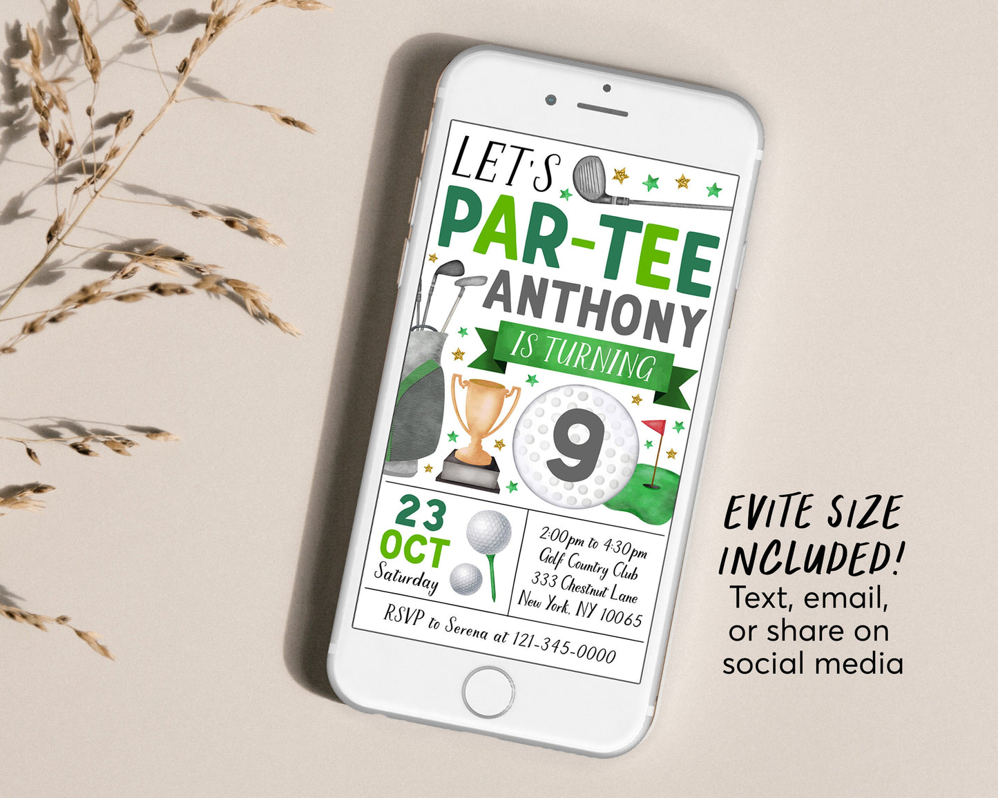 Golf Birthday Invitation Editable Template, Boy Let's Par Tee Golf Ball Party Invite, Kids Sports Theme Evite, Mini Golf Tournament