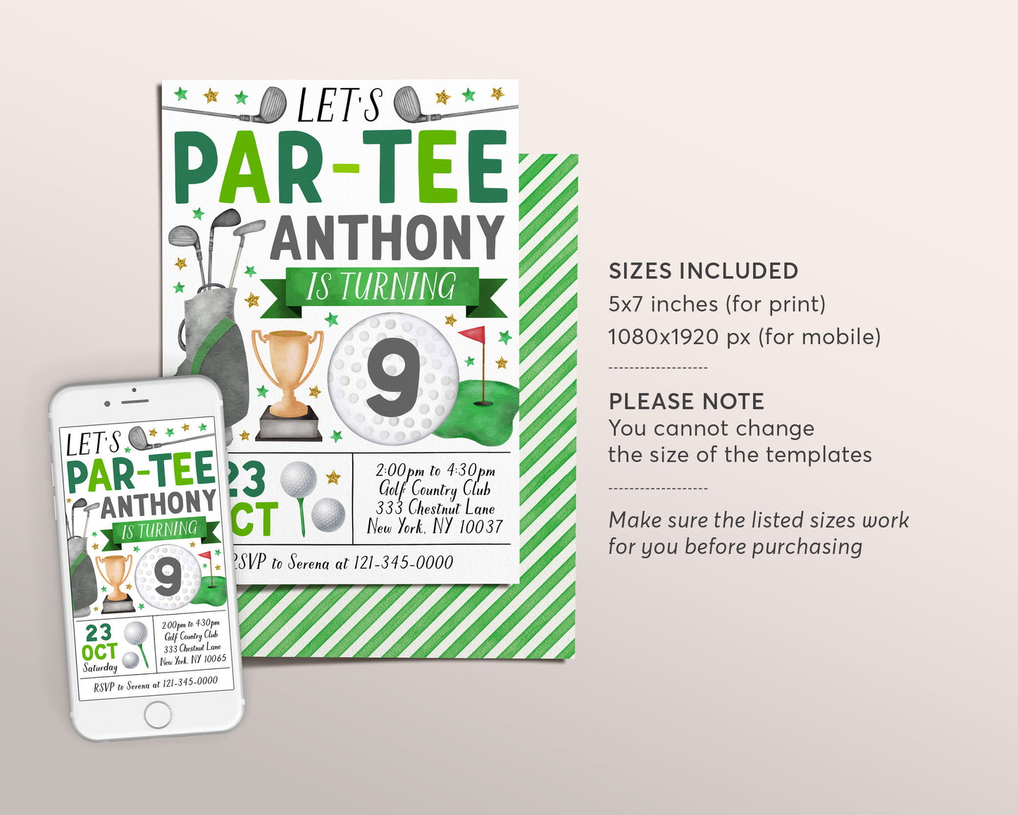Golf Birthday Invitation Editable Template, Boy Let's Par Tee Golf Ball Party Invite, Kids Sports Theme Evite, Mini Golf Tournament