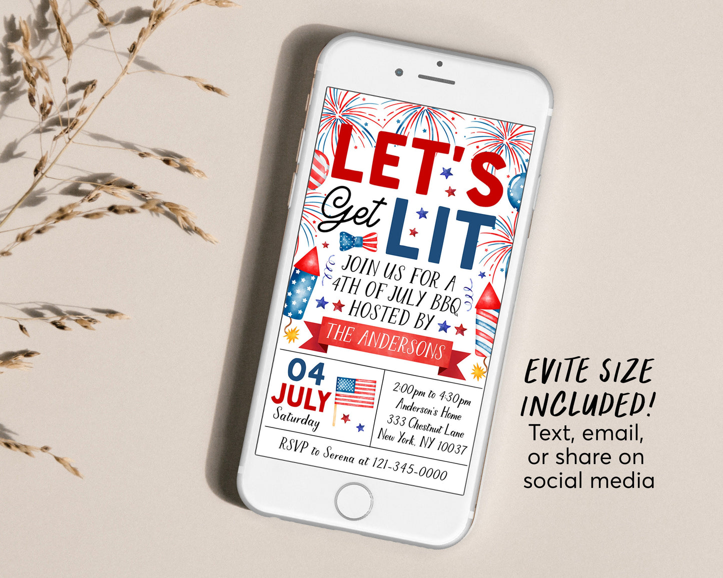 4th of July Invitation Editable Template, Lets Get Lit Patriotic Fourth of July Celebration Invite, Independence Day Backyard BBQ Evite