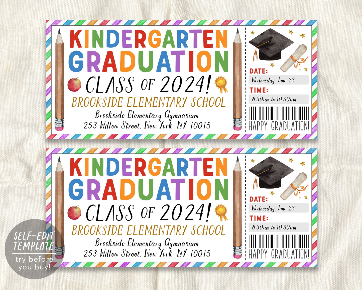 Kindergarten Graduation Ceremony BUNDLE Editable Template, Class Graduation Program, Preschool Announcement Invitation Invite, PreK Flyer