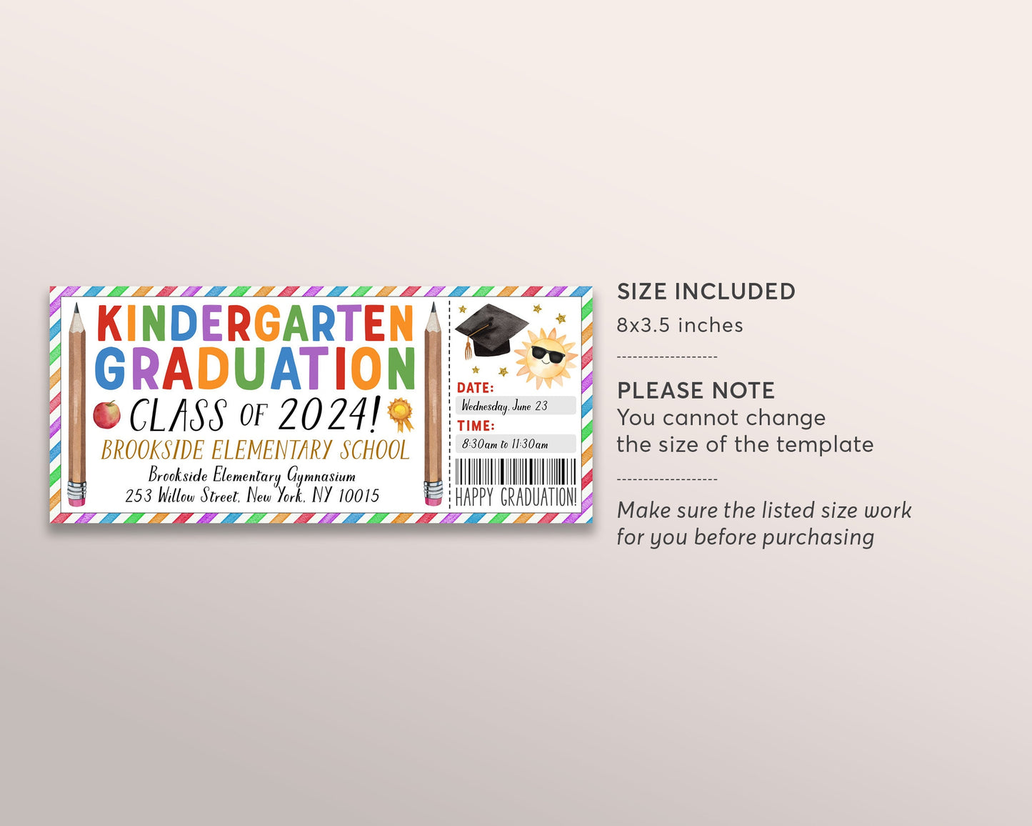 Kindergarten Graduation Ceremony Ticket Editable Template, Our Future is So Bright Class Grad Invitation Announcement Preschool Party Invite