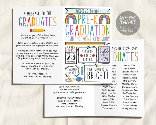 Pre-K Graduation Program Editable Template