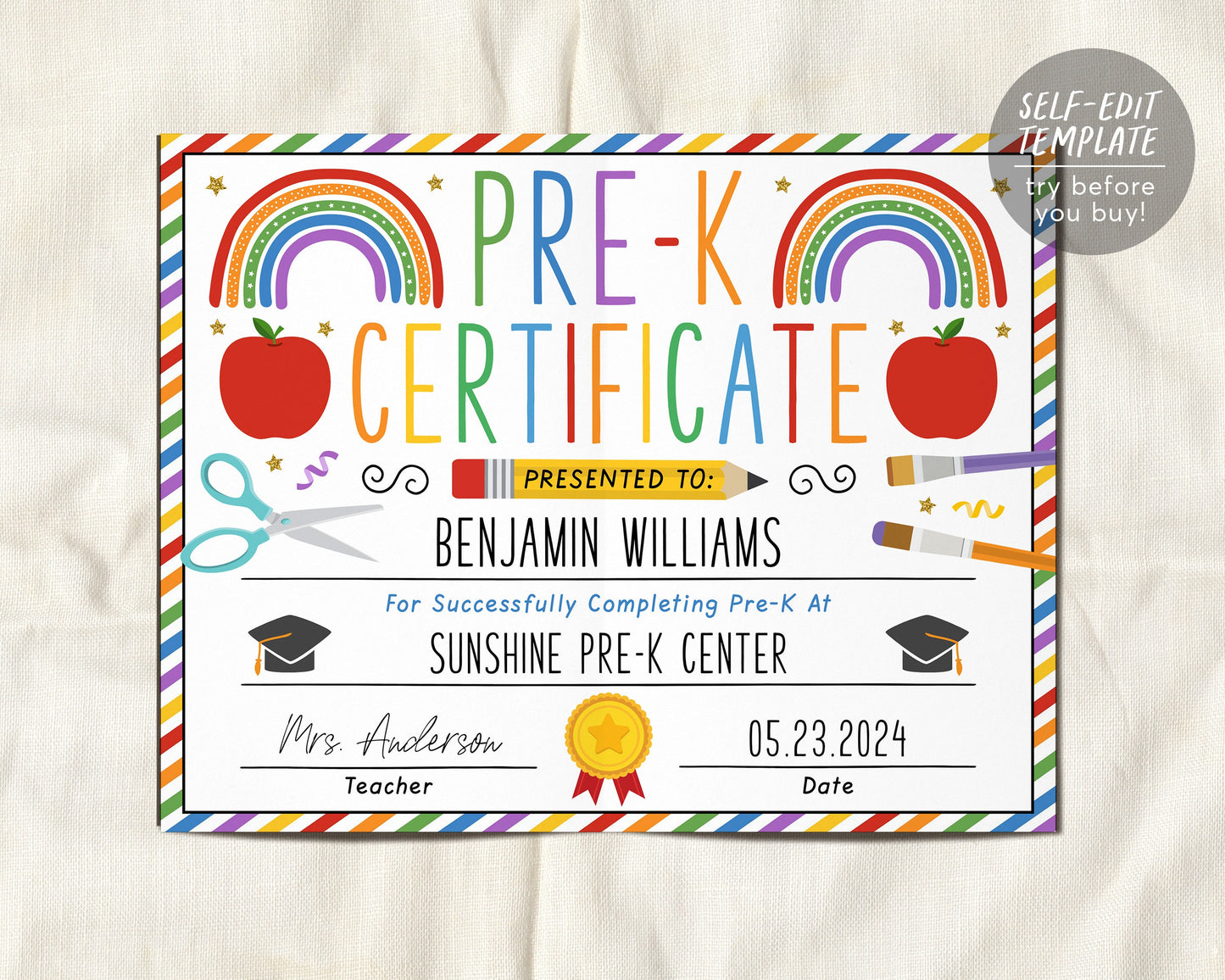 Pre-K Graduation Ceremony BUNDLE Editable Template, Preschool Kindergarten Class Graduation Certificate, Graduation Invitation Invite Evite