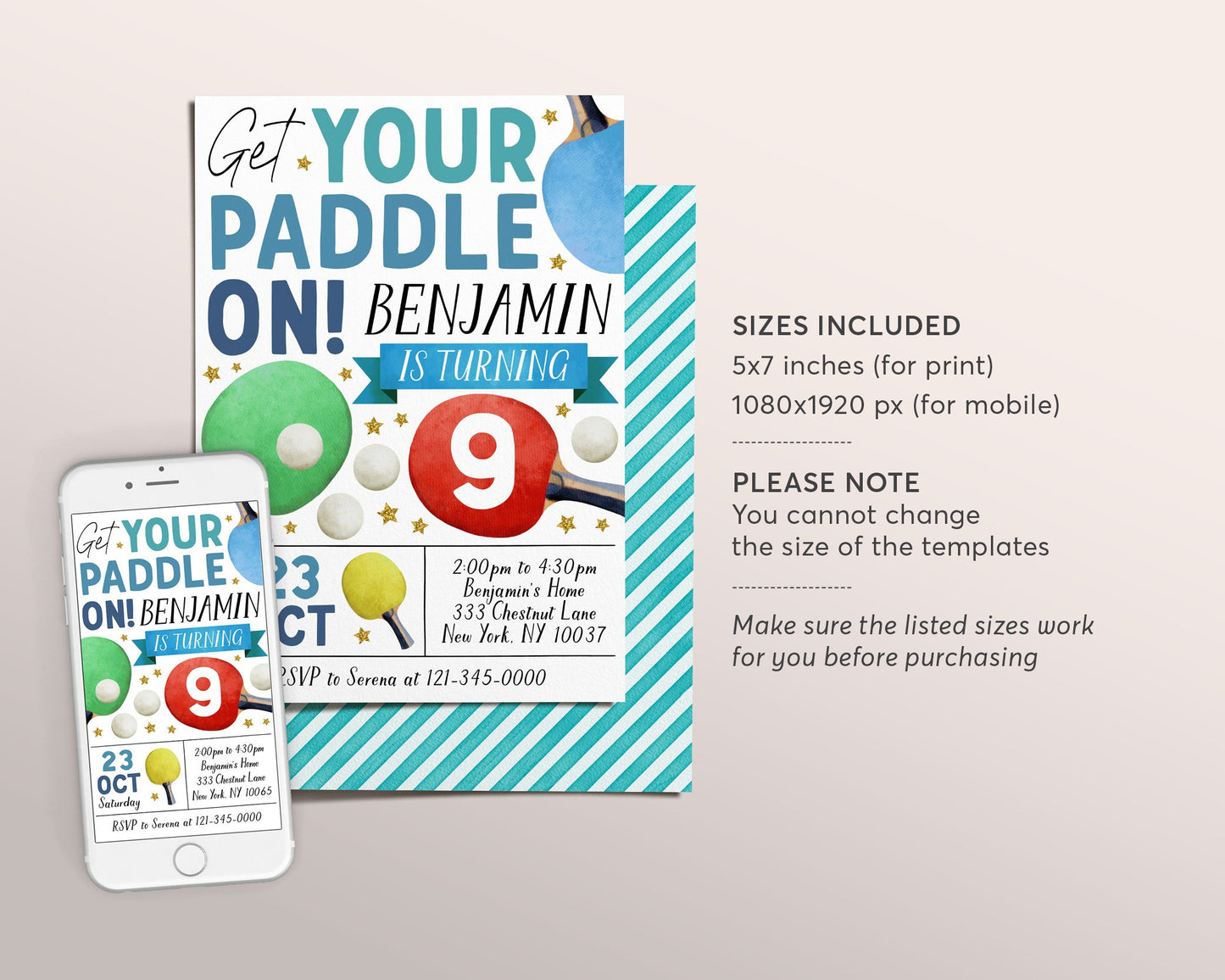 Ping Pong Birthday Invitation Editable Template, Boy Table Tennis Party Invite, Sports Theme Evite, Indoor Tennis Game Match Tournament