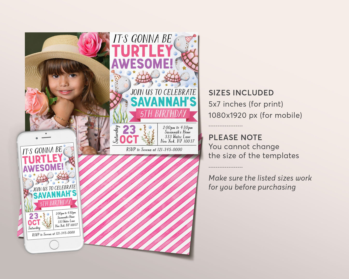 Turtle Birthday Invitation With Photo Editable Template, Turtley Awesome Birthday Party Invite, Under the Sea Pool Party Ocean Evite