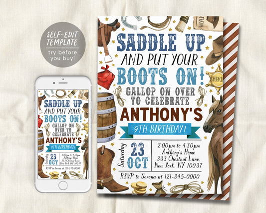 Rodeo Birthday Invitation Editable Template