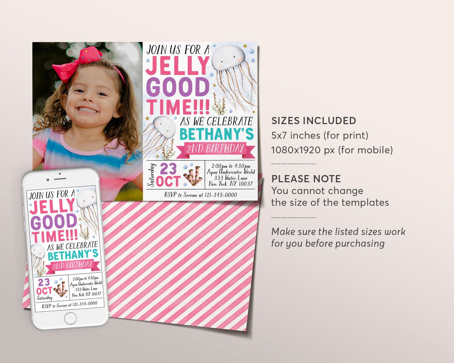 Jellyfish Birthday Invitation With Photo Editable Template, Under the Sea Theme Party Invite, Girl Our Little Jellyfish Pool Party Evite