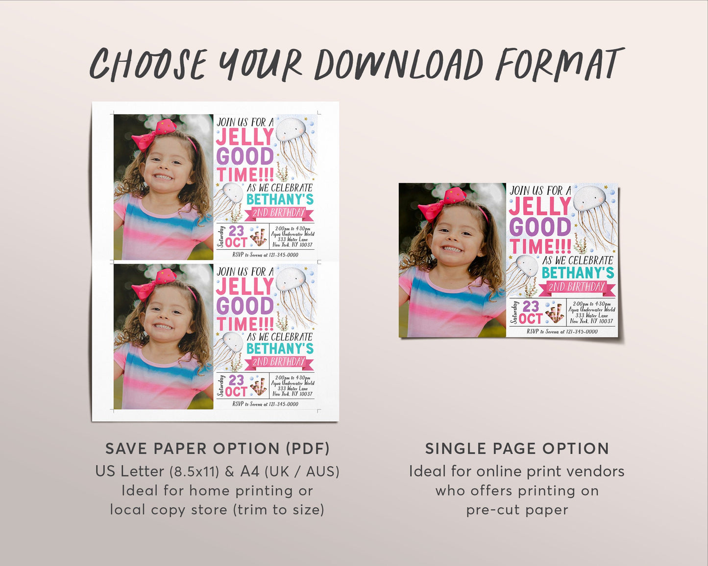 Jellyfish Birthday Invitation With Photo Editable Template, Under the Sea Theme Party Invite, Girl Our Little Jellyfish Pool Party Evite