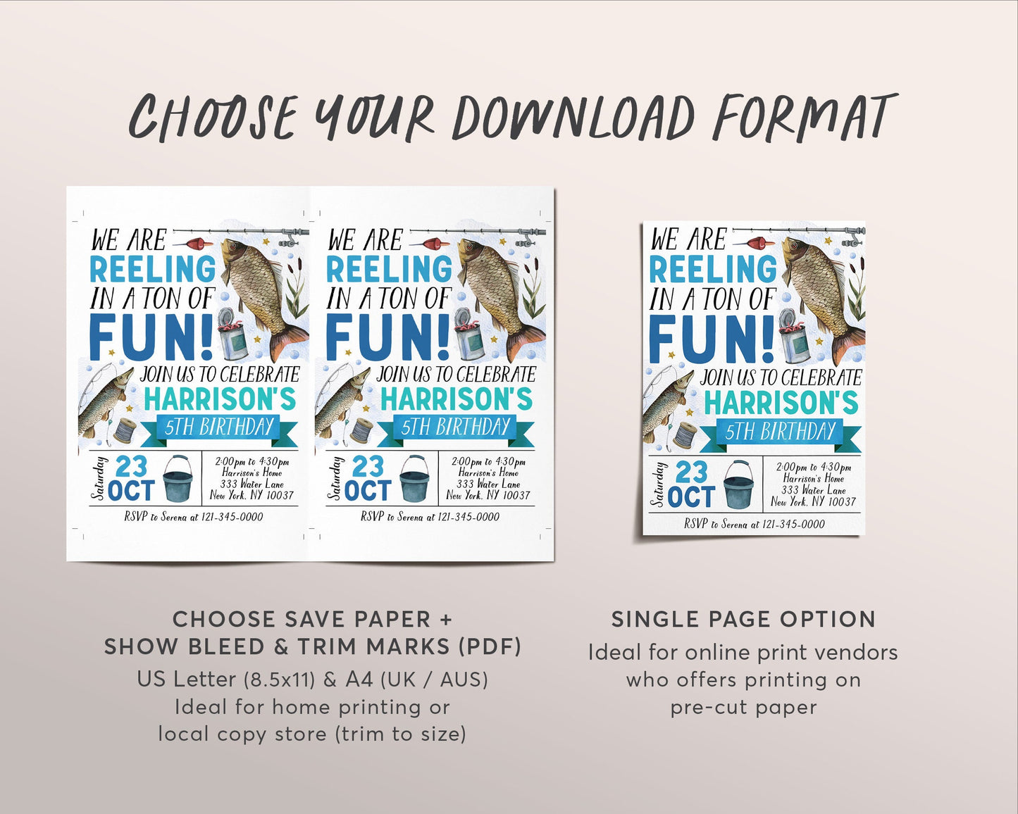 Fishing Birthday Invitation Editable Template, Boy Reeling In A Ton Of Fun Birthday Party Invite, ANY AGE Fish Party Fishing Reel Evite