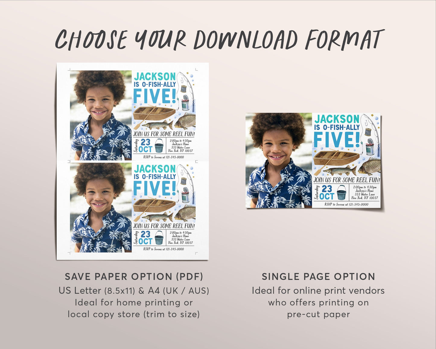 Fishing 5th Birthday Invitation With Photo Editable Template, O Fish Ally Fifth Birthday Party Invite, ANY AGE Ofishally Fly Fishing Evite
