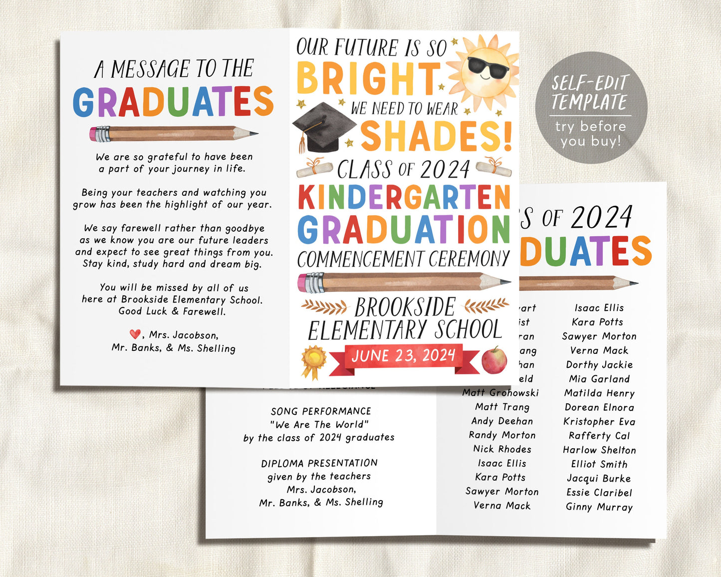 Kindergarten Graduation Program Editable Template
