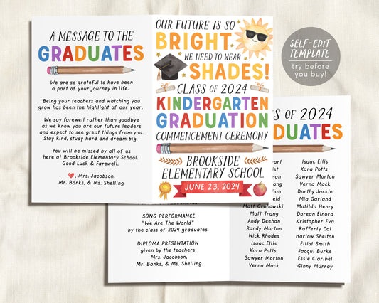 Kindergarten Graduation Program Editable Template