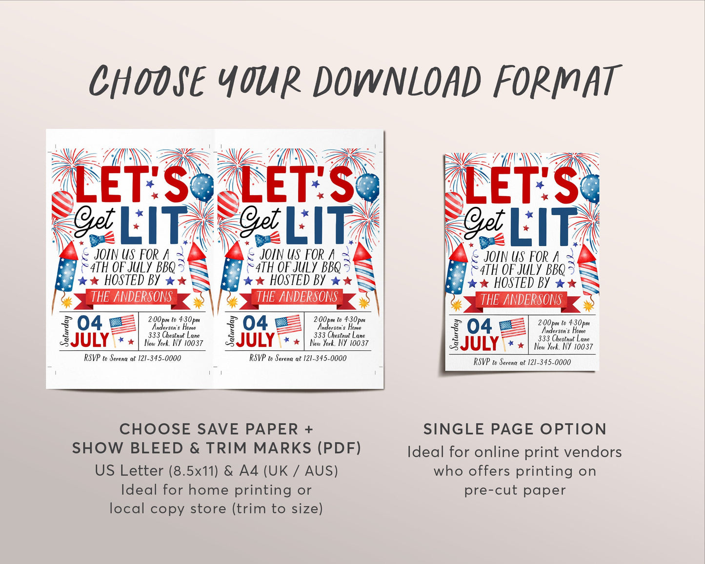 4th of July Invitation Editable Template, Lets Get Lit Patriotic Fourth of July Celebration Invite, Independence Day Backyard BBQ Evite